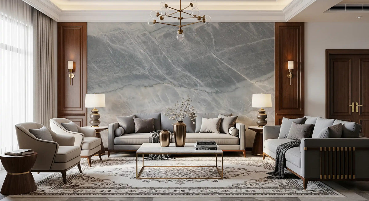 Cool Grey Marble Veined Stone Texture Wall Mural