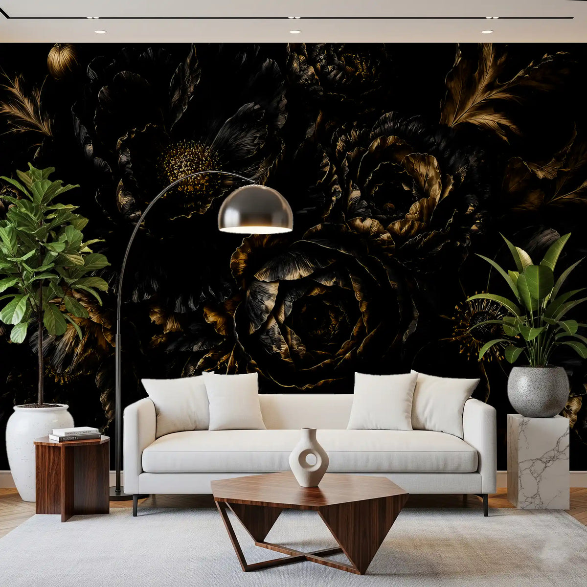 Opulent Gold Petal Still Life Wall Mural