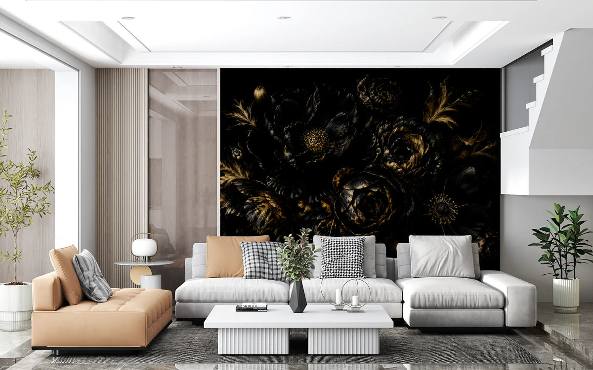 Opulent Gold Petal Still Life Wall Mural