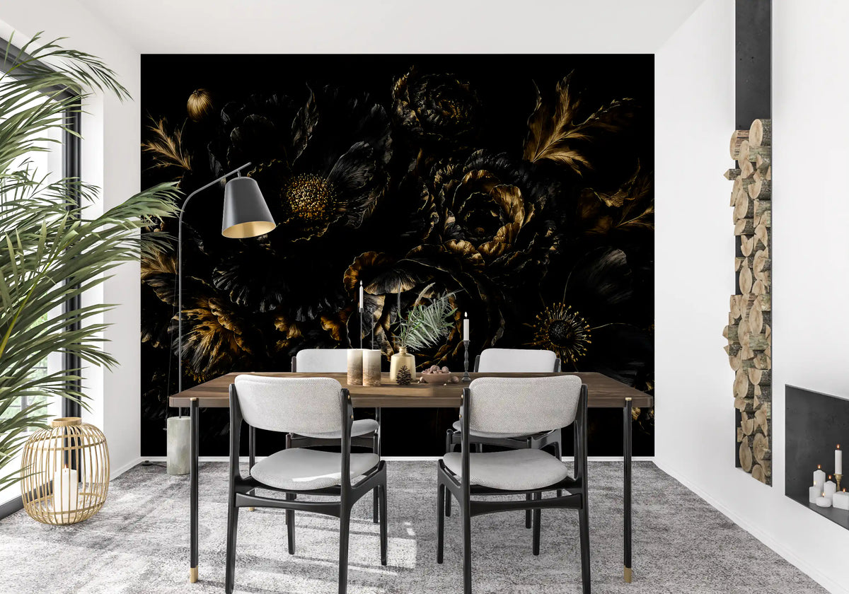 Opulent Gold Petal Still Life Wall Mural