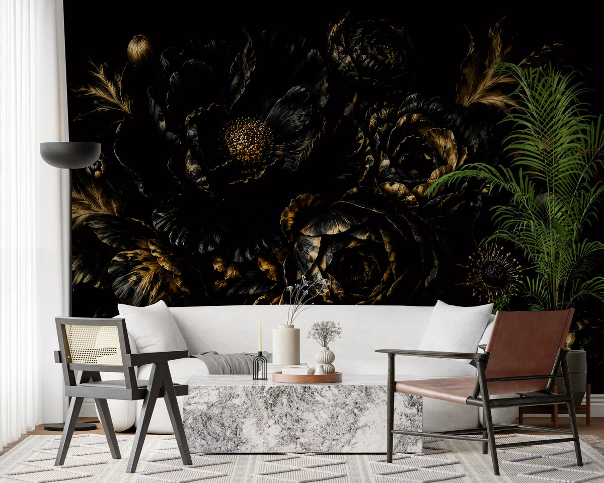 Opulent Gold Petal Still Life Wall Mural