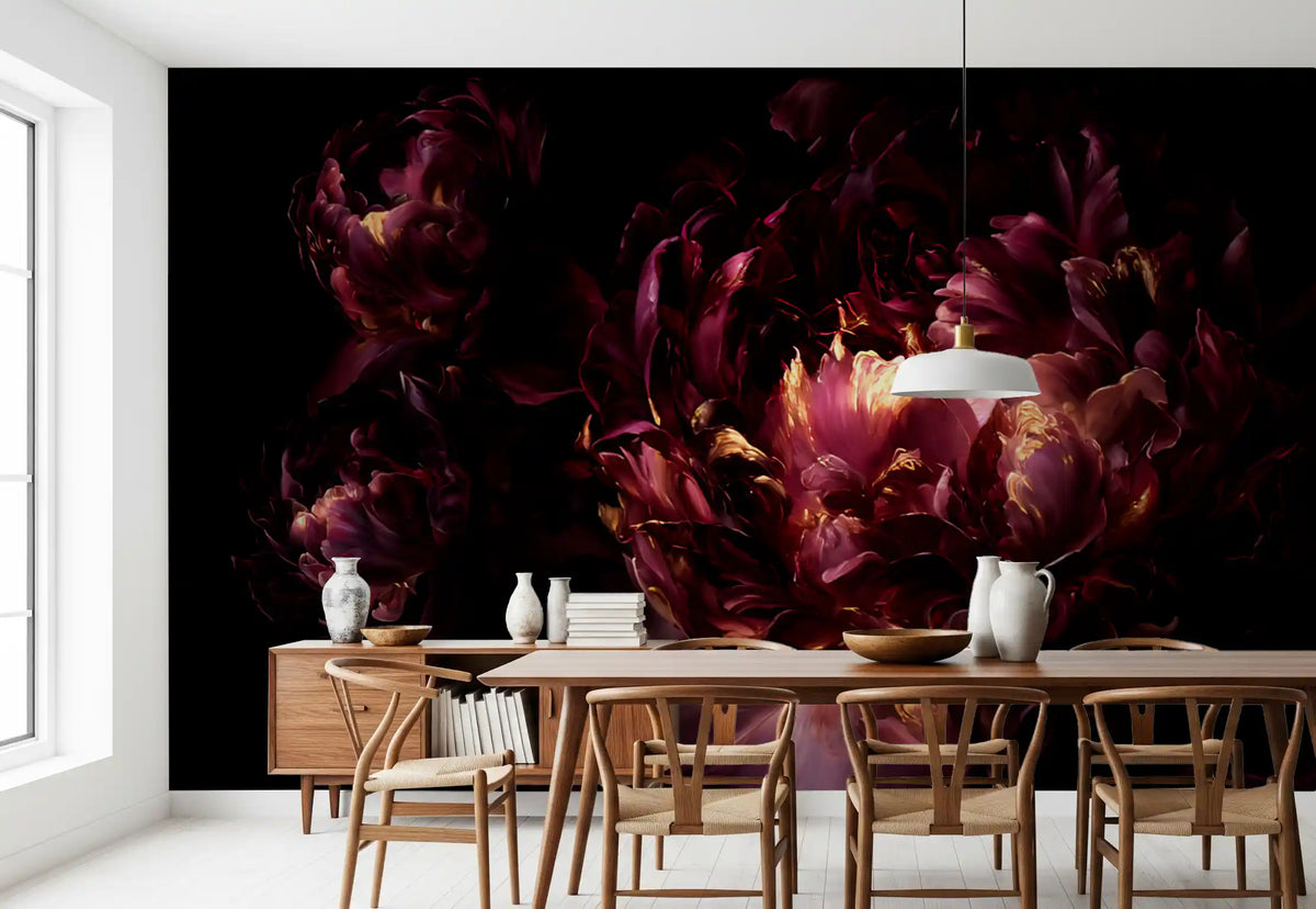 Midnight Crimson Bloom Wall Mural