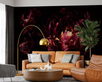 Midnight Crimson Bloom Wall Mural