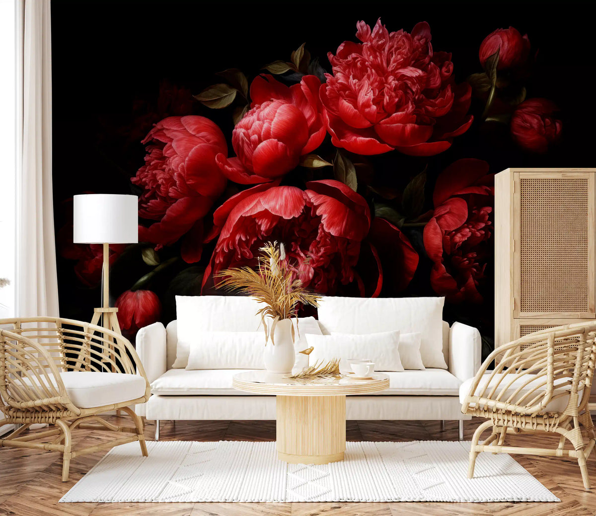 Crimson Peony Bloom Wall Mural