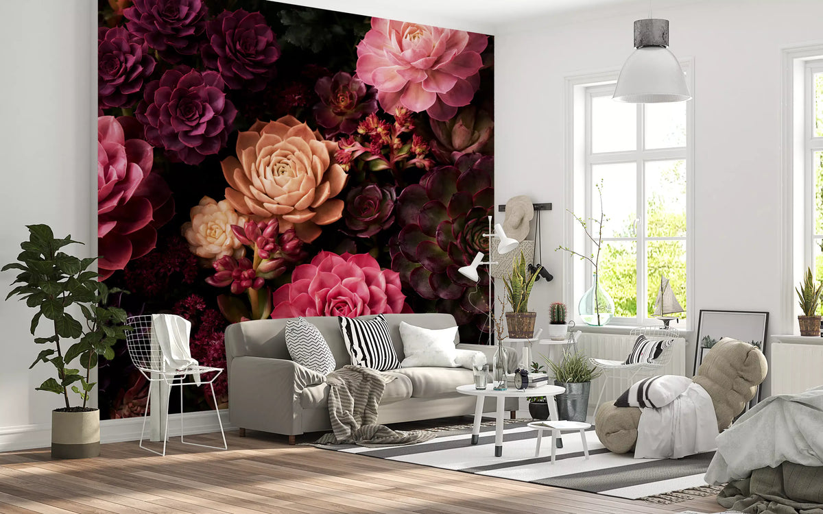 Midnight Succulent Bloom Wall Mural