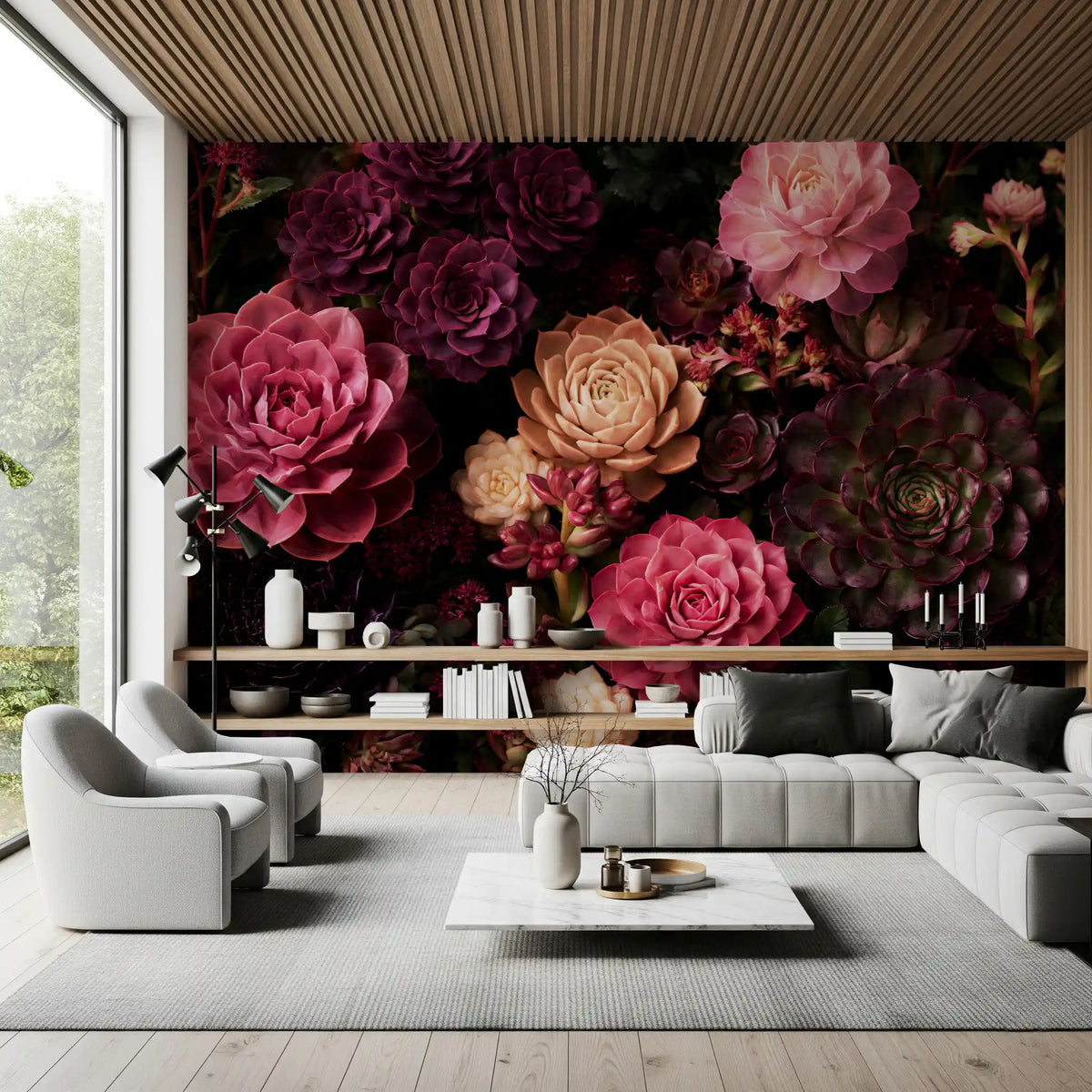 Midnight Succulent Bloom Wall Mural