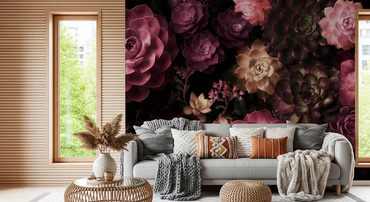 Midnight Succulent Garden Wall Mural