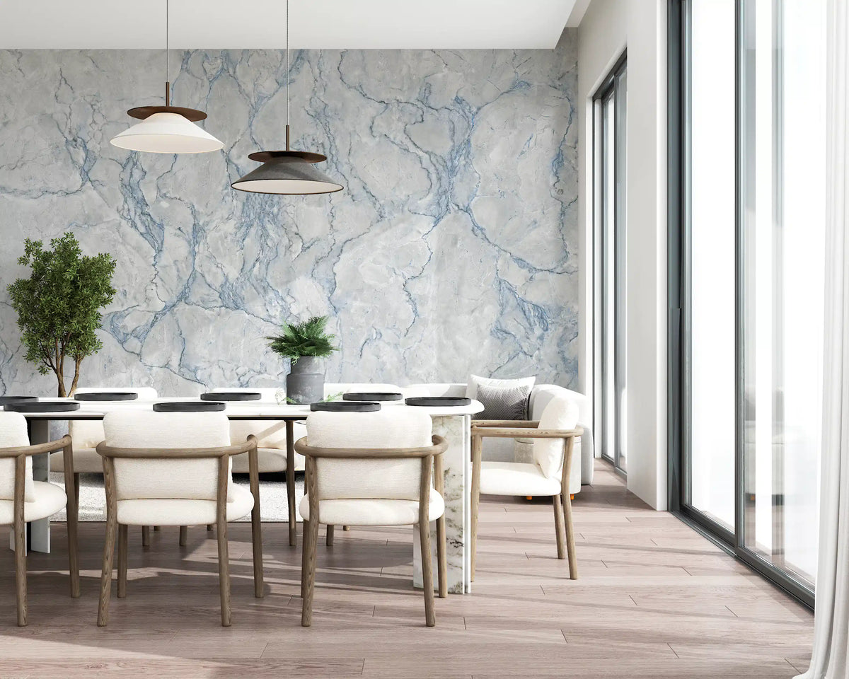 Cool Blue Marble Veining Wall Mural