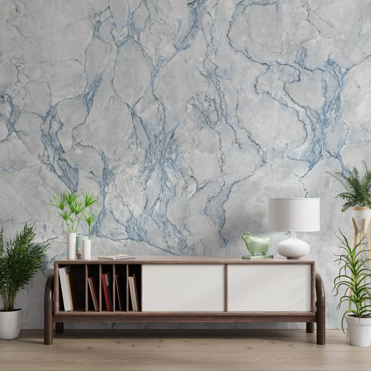 Cool Blue Marble Veining Wall Mural