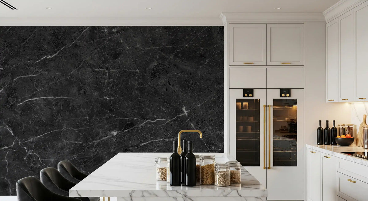 Midnight Slate Veined Marble Wall Mural