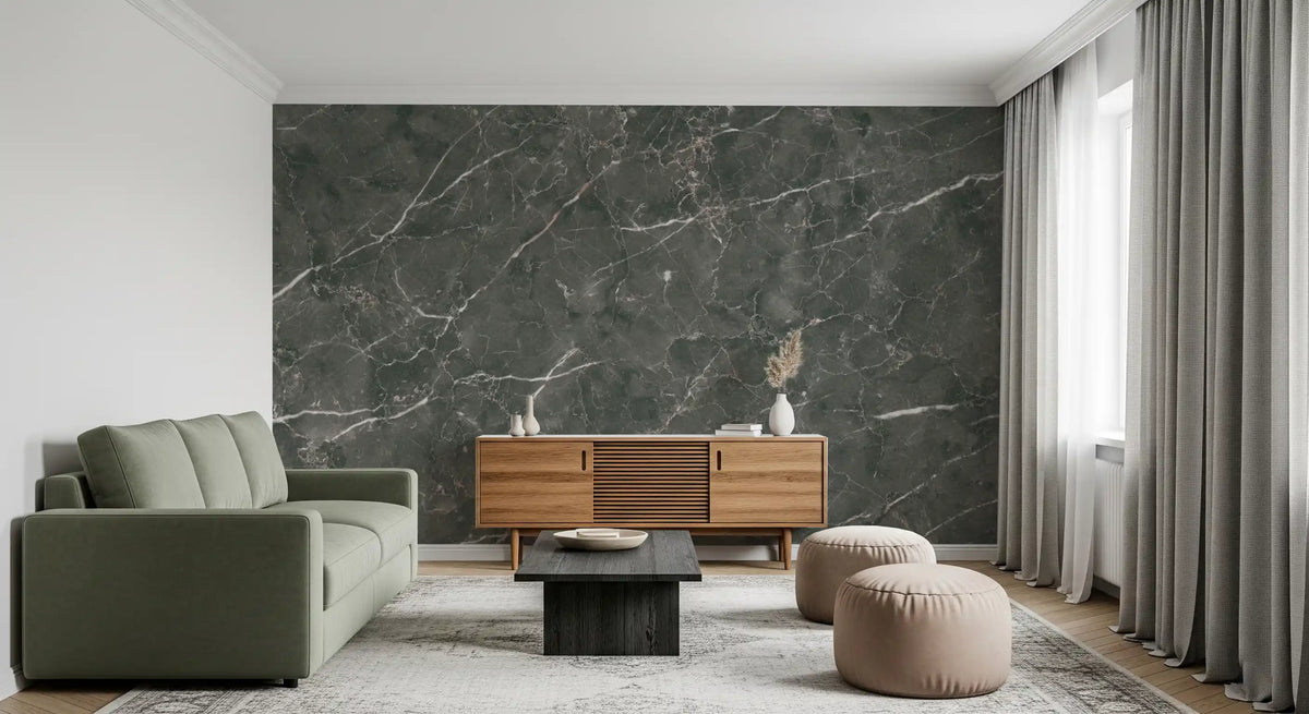 Charcoal Veined Marble Slab Wall Mural