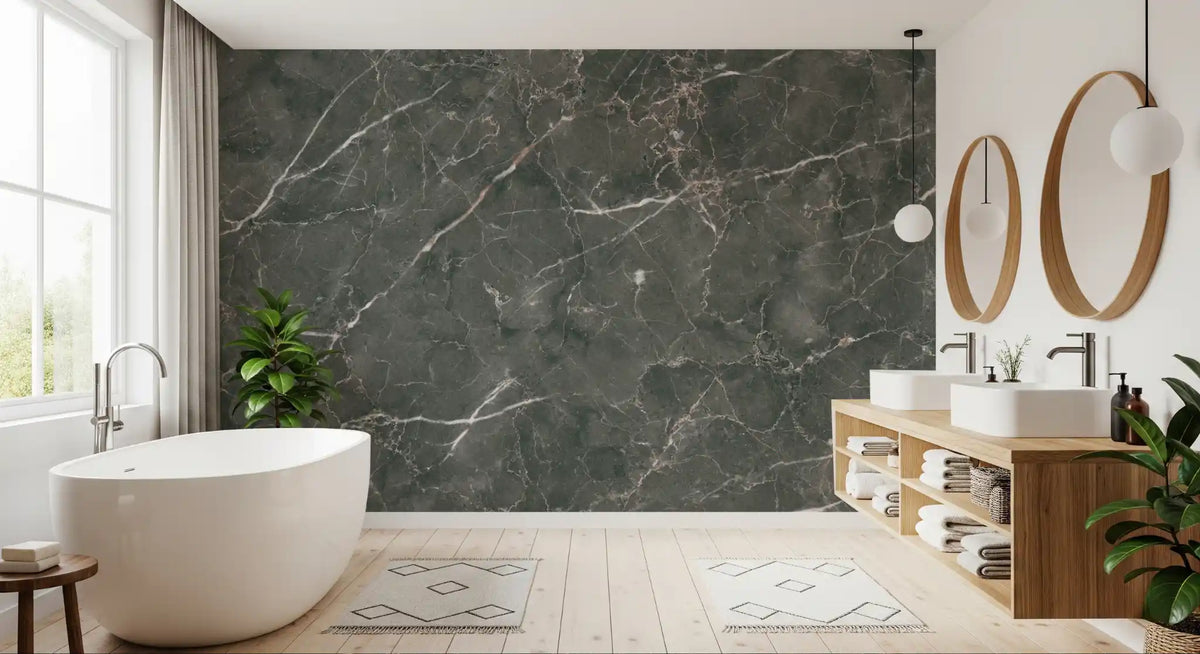 Charcoal Veined Marble Slab Wall Mural