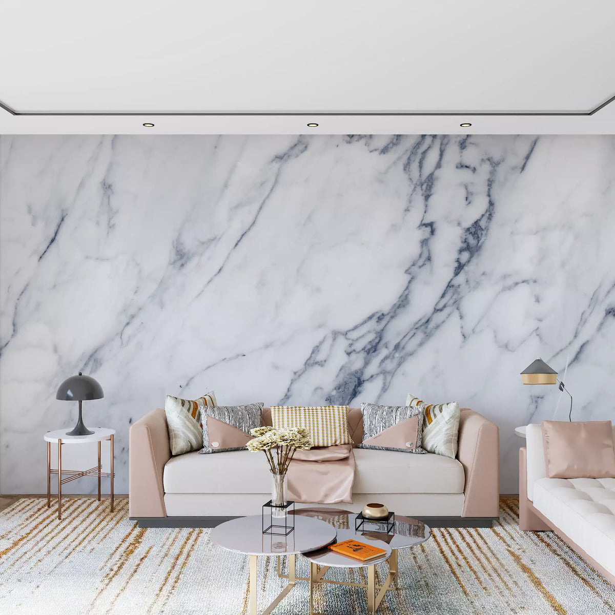 Classic White and Grey Marble Veins Wall Mural