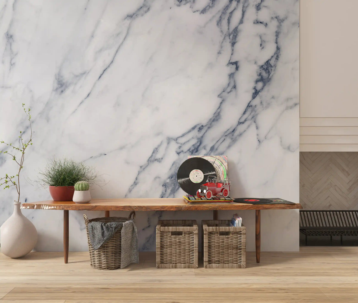 Classic White and Grey Marble Veins Wall Mural