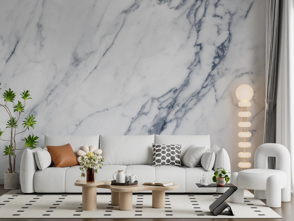 Classic White and Grey Marble Veins Wall Mural