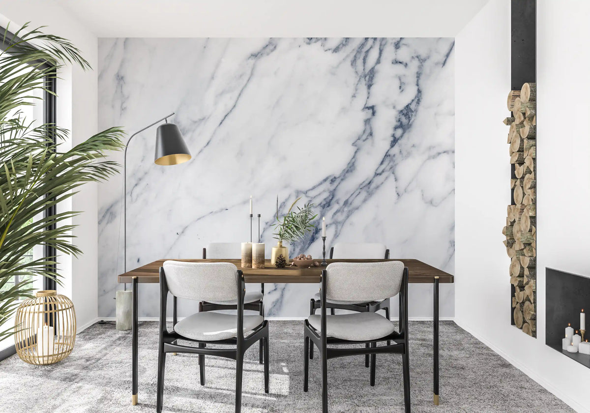 Classic White and Grey Marble Veins Wall Mural