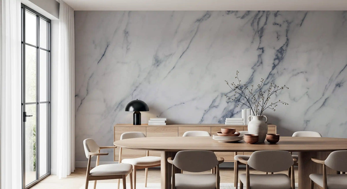 Classic White and Grey Marble Veins Wall Mural