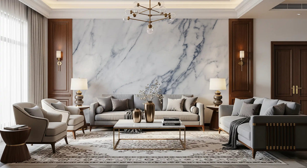 Classic White and Grey Marble Veins Wall Mural