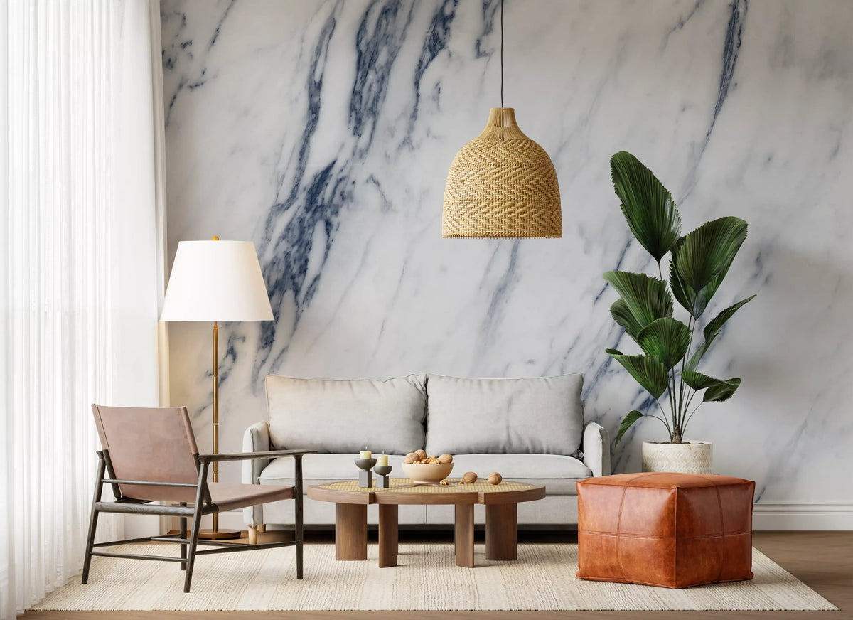 Classic Blue and White Marble Veins Wall Mural