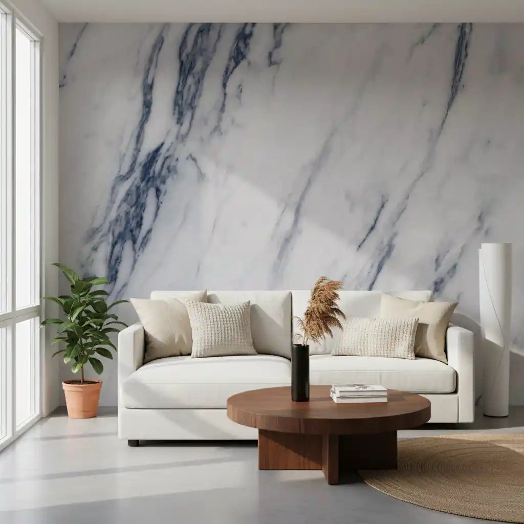 Classic Blue and White Marble Veins Wall Mural