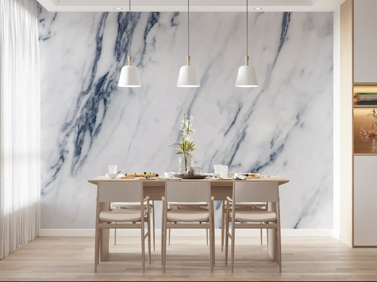 Classic Blue and White Marble Veins Wall Mural