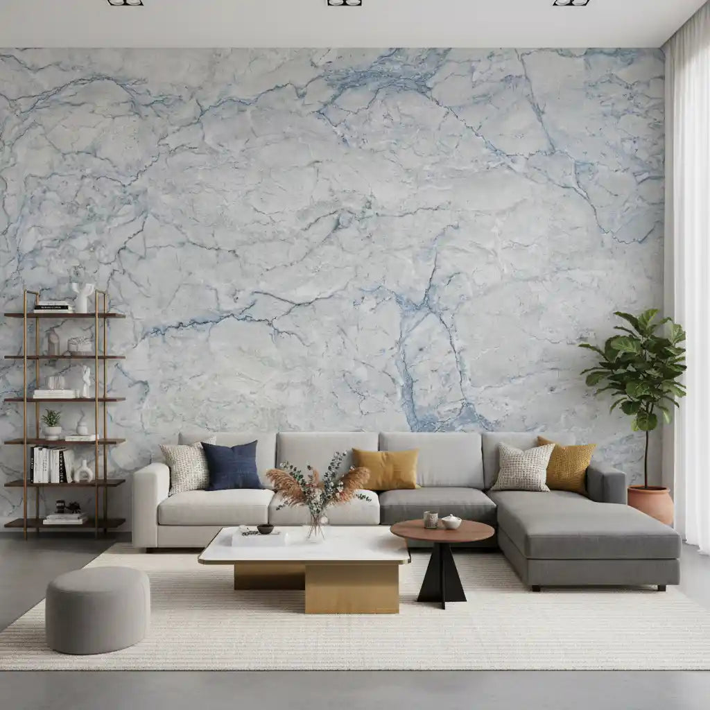 Cool Blue and White Marble Stone Wall Mural