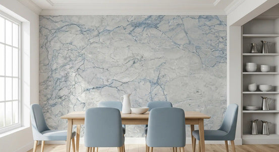 Cool Blue and White Marble Stone Wall Mural
