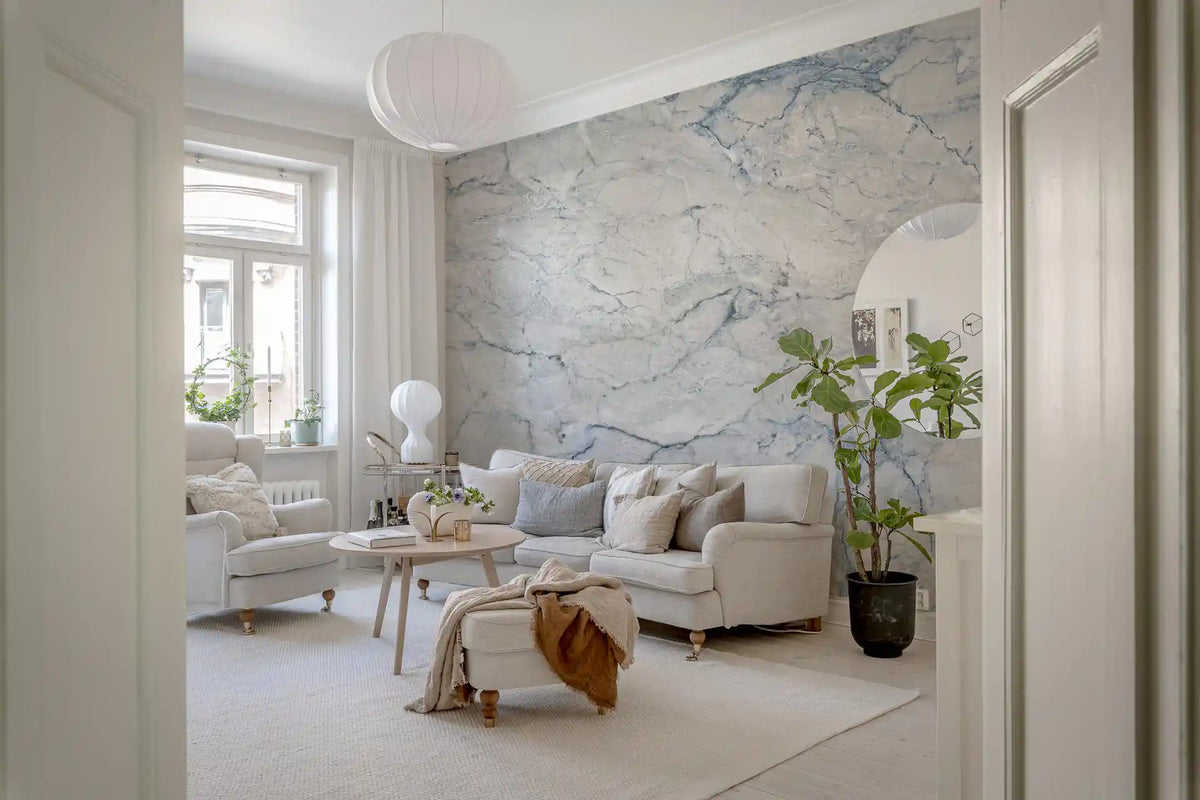 Cool Blue and White Marble Stone Wall Mural