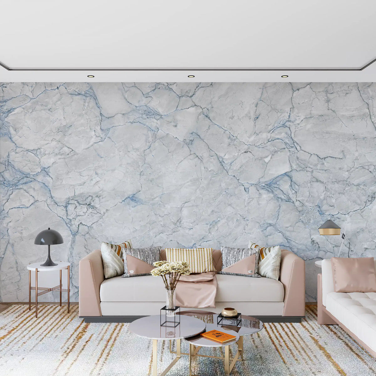 Cool Blue Marble Vein Wall Mural