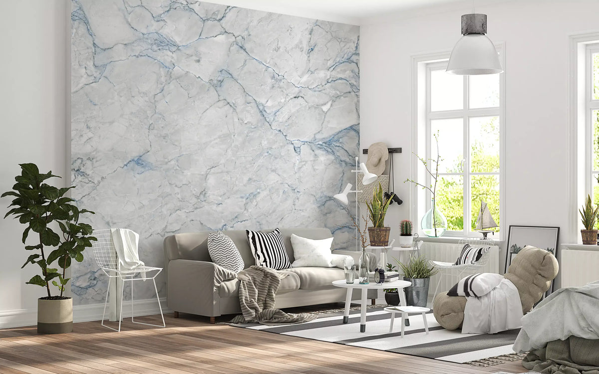 Cool Blue Marble Vein Wall Mural