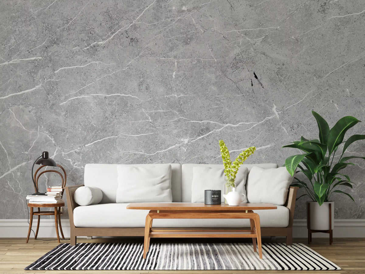 Cool Grey Marble Veined Slab Wall Mural