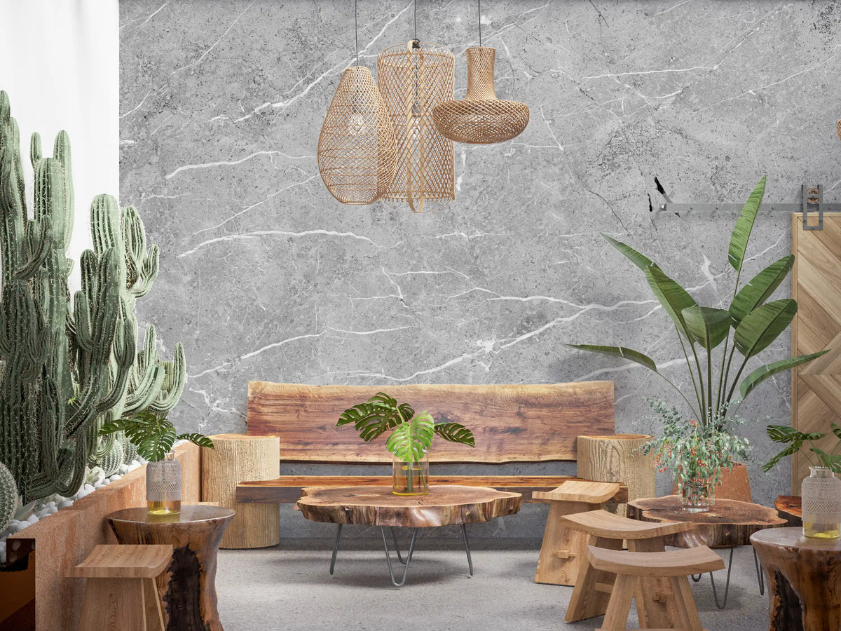 Cool Grey Marble Veined Slab Wall Mural