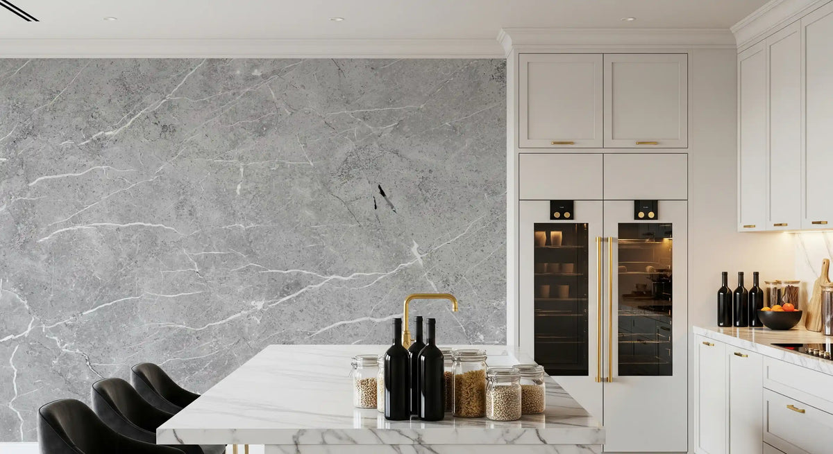 Cool Grey Marble Veined Slab Wall Mural