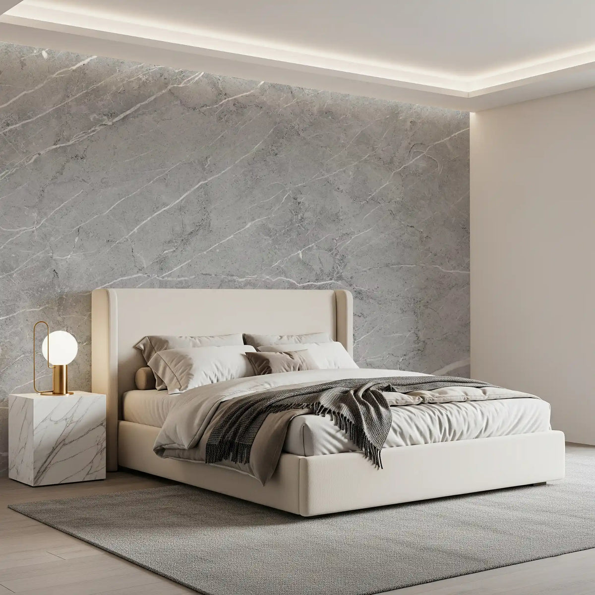 Minimalist Light Gray Veined Marble Texture Wall Mural