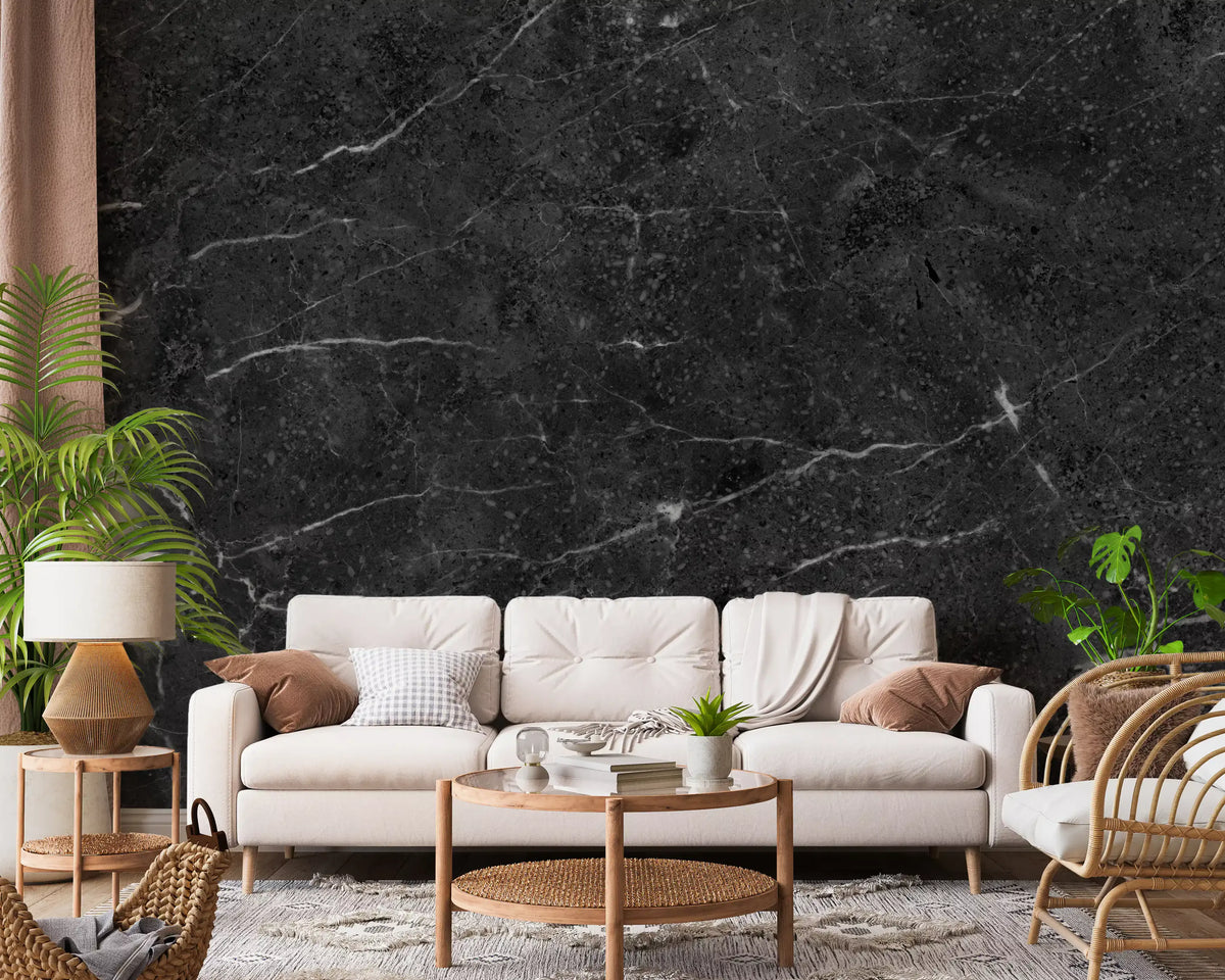 Dark Charcoal Veined Stone Texture Wall Mural
