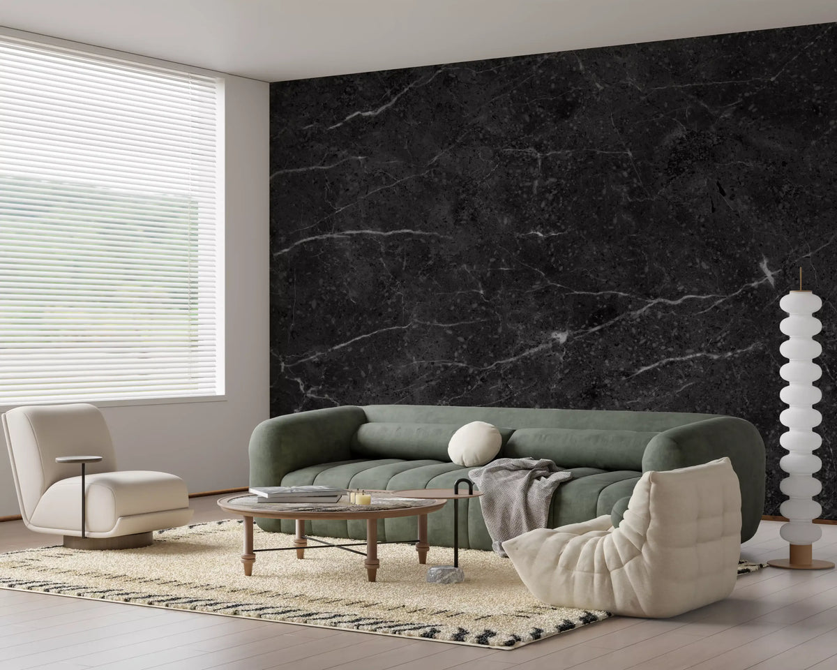 Dark Charcoal Veined Stone Texture Wall Mural