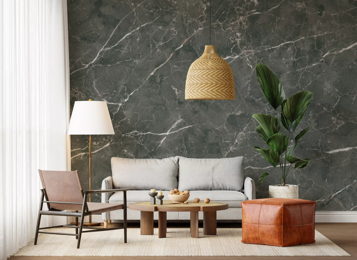 Dark Charcoal Marble Vein Texture Wall Mural