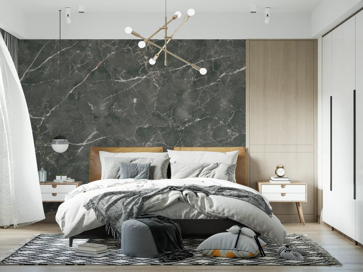 Dark Charcoal Marble Vein Texture Wall Mural