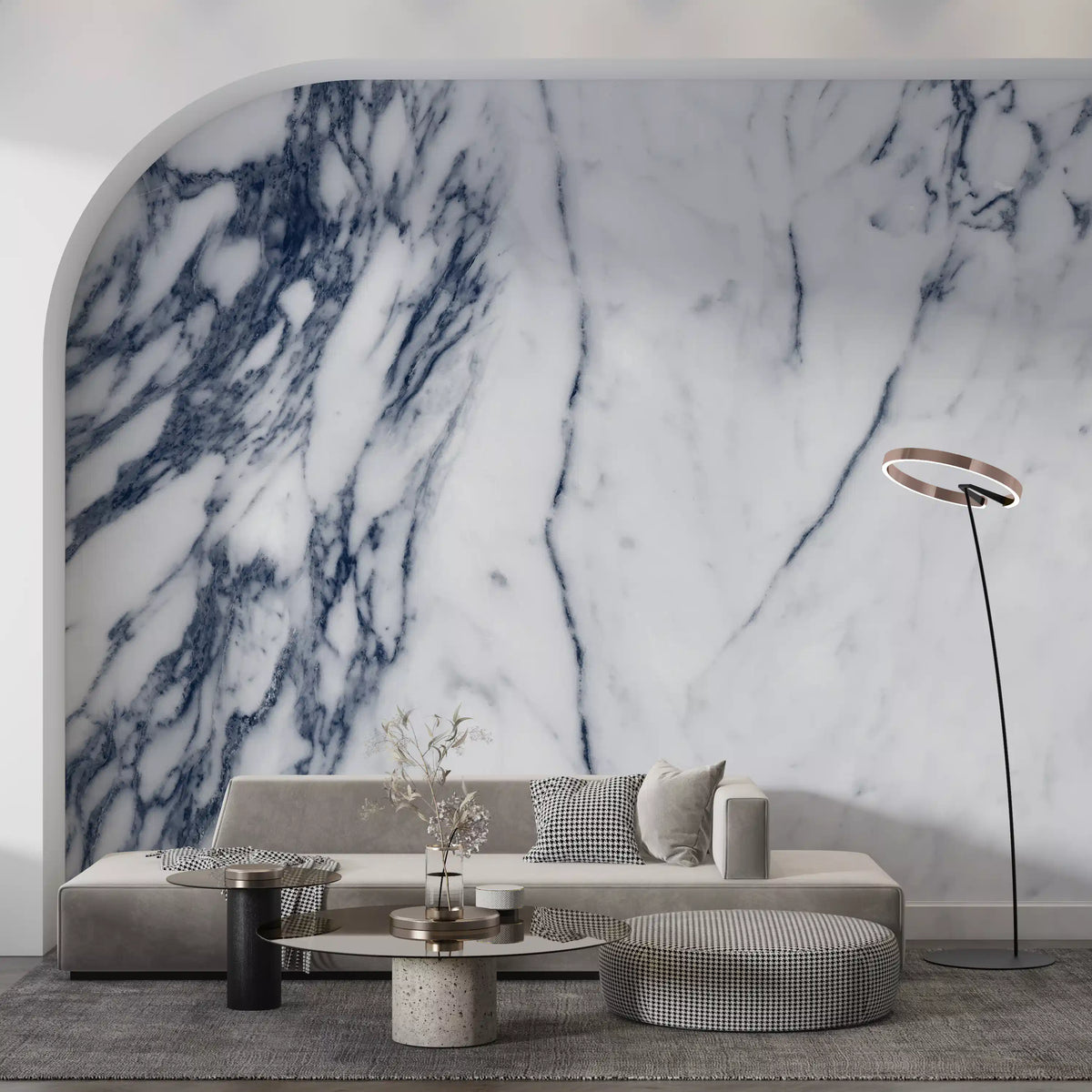 Classic Navy and White Marble Veins Wall Mural