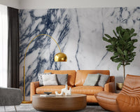 Classic Navy and White Marble Veins Wall Mural