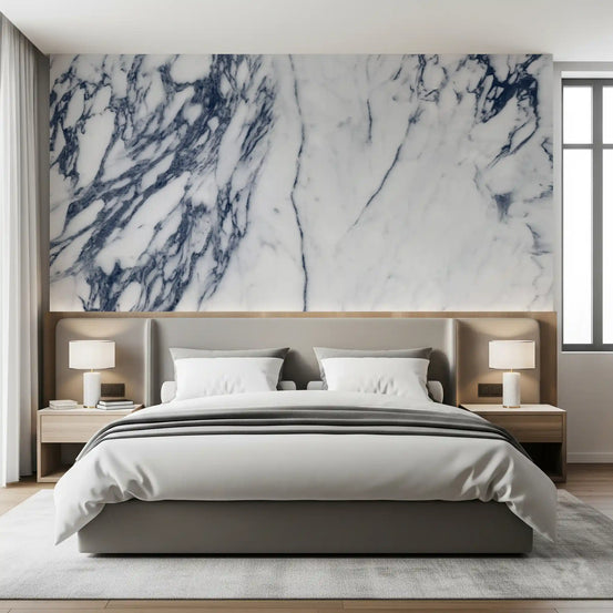Classic Navy and White Marble Veins Wall Mural