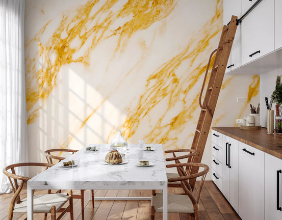 Golden Veined Marble Slab Wall Mural