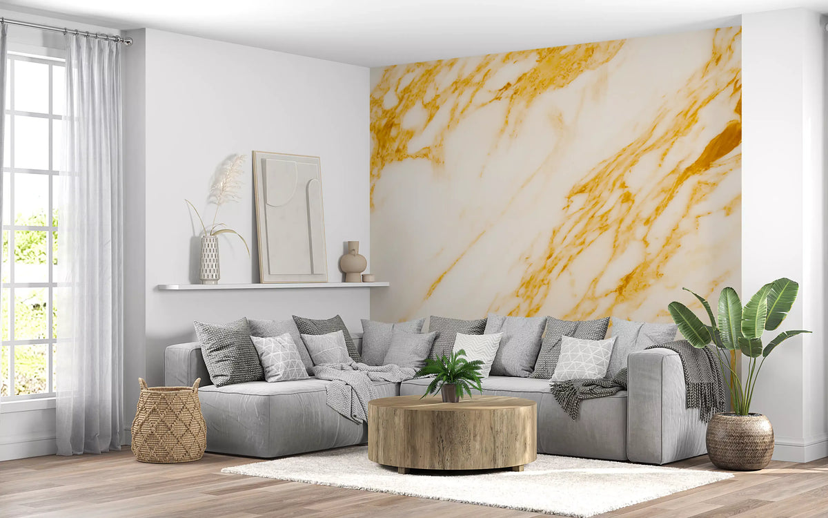 Golden Veined Marble Slab Wall Mural