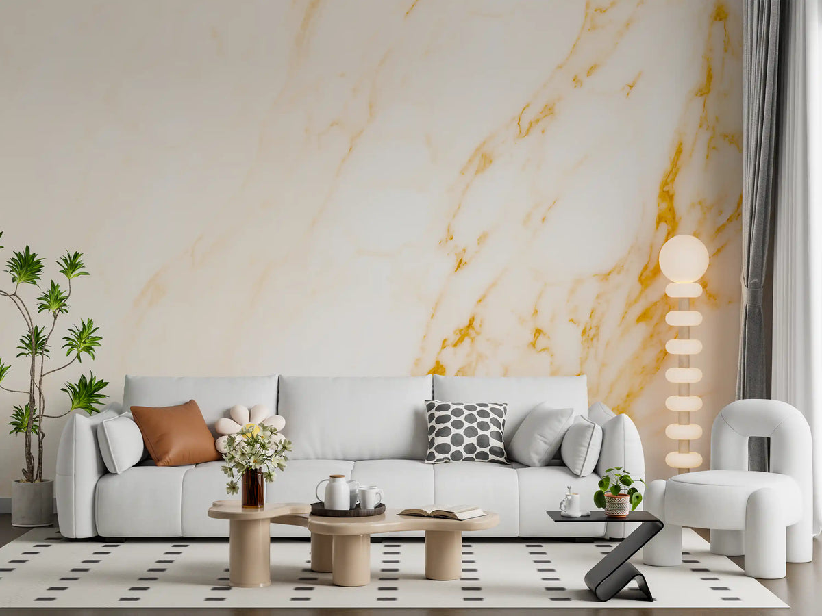 Golden Veined White Marble Slab Wall Mural
