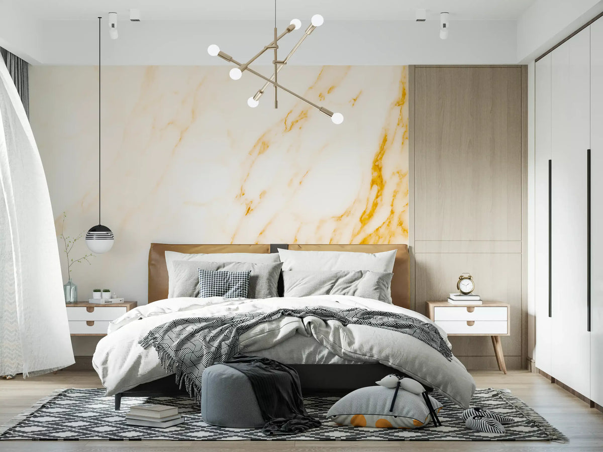 Golden Veined White Marble Slab Wall Mural