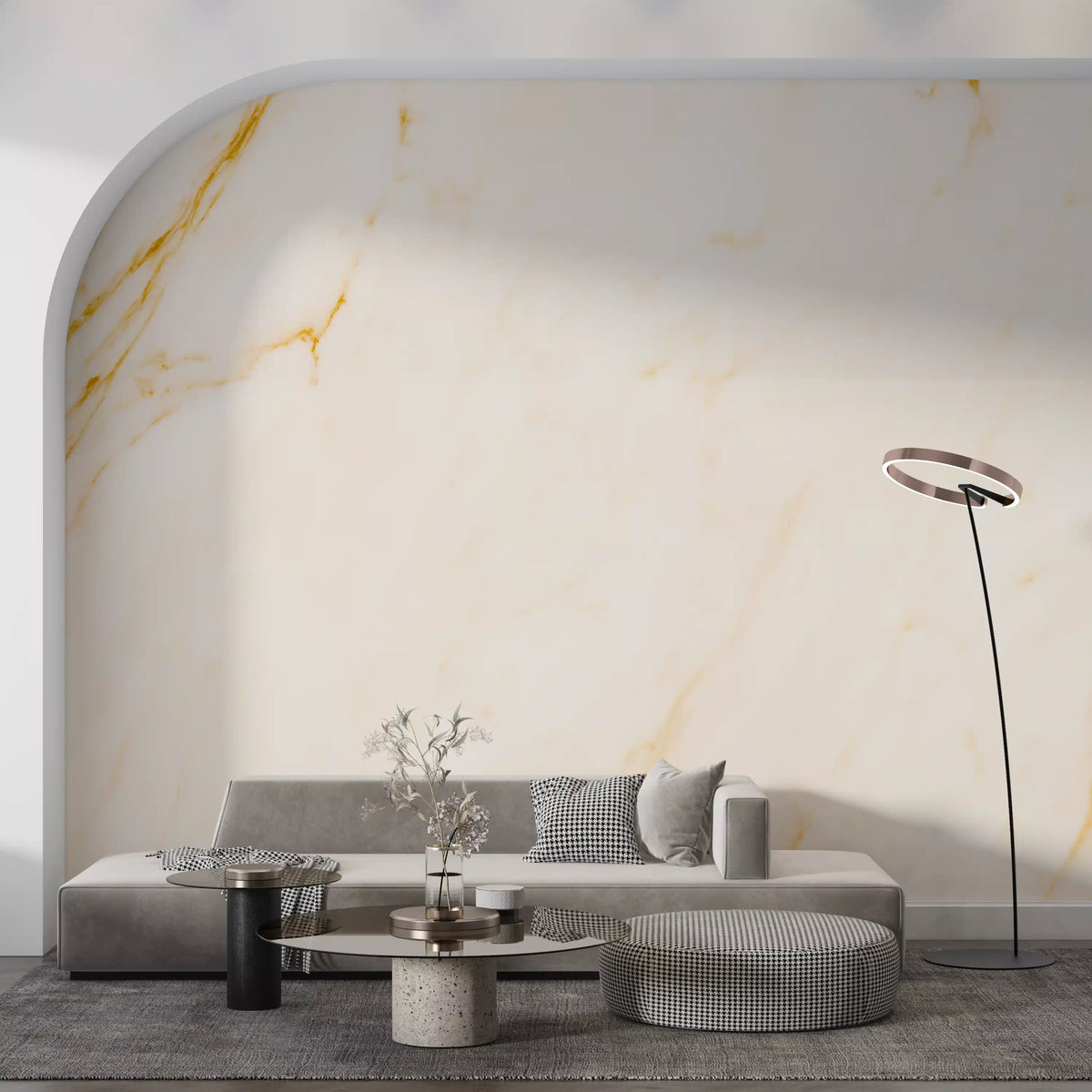 Golden Veined White Marble Wall Mural
