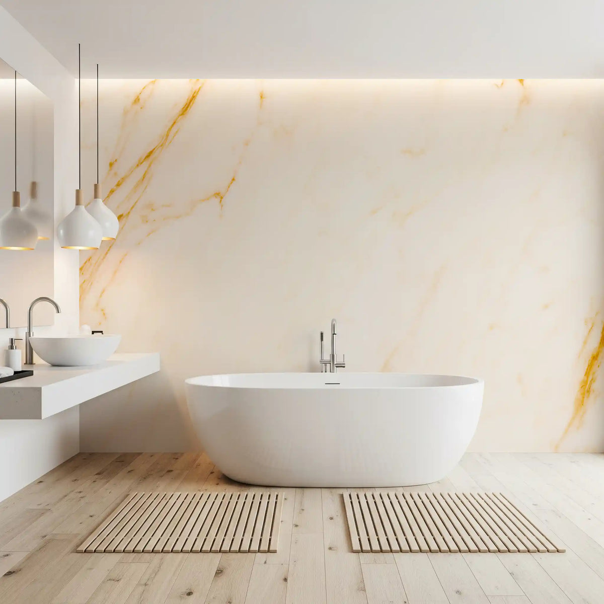 Golden Veined White Marble Wall Mural