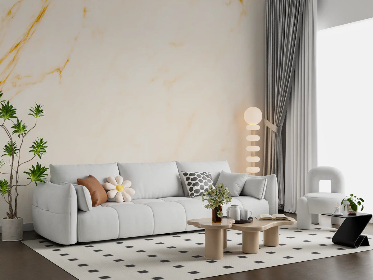 Golden Veined White Marble Wall Mural