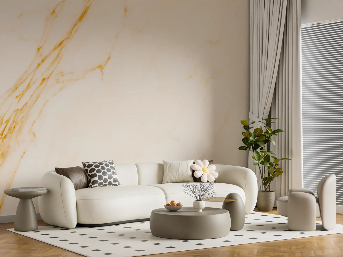 Golden Veined White Marble Wall Mural