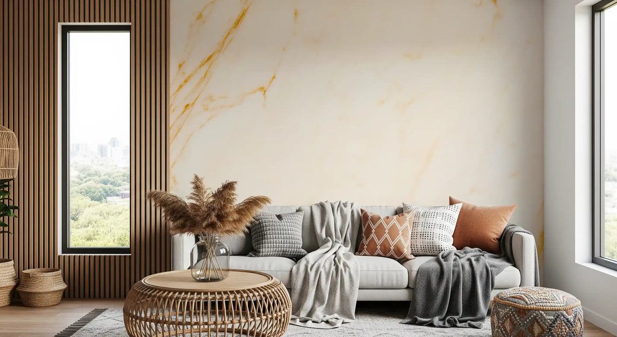 Golden Veined White Marble Wall Mural